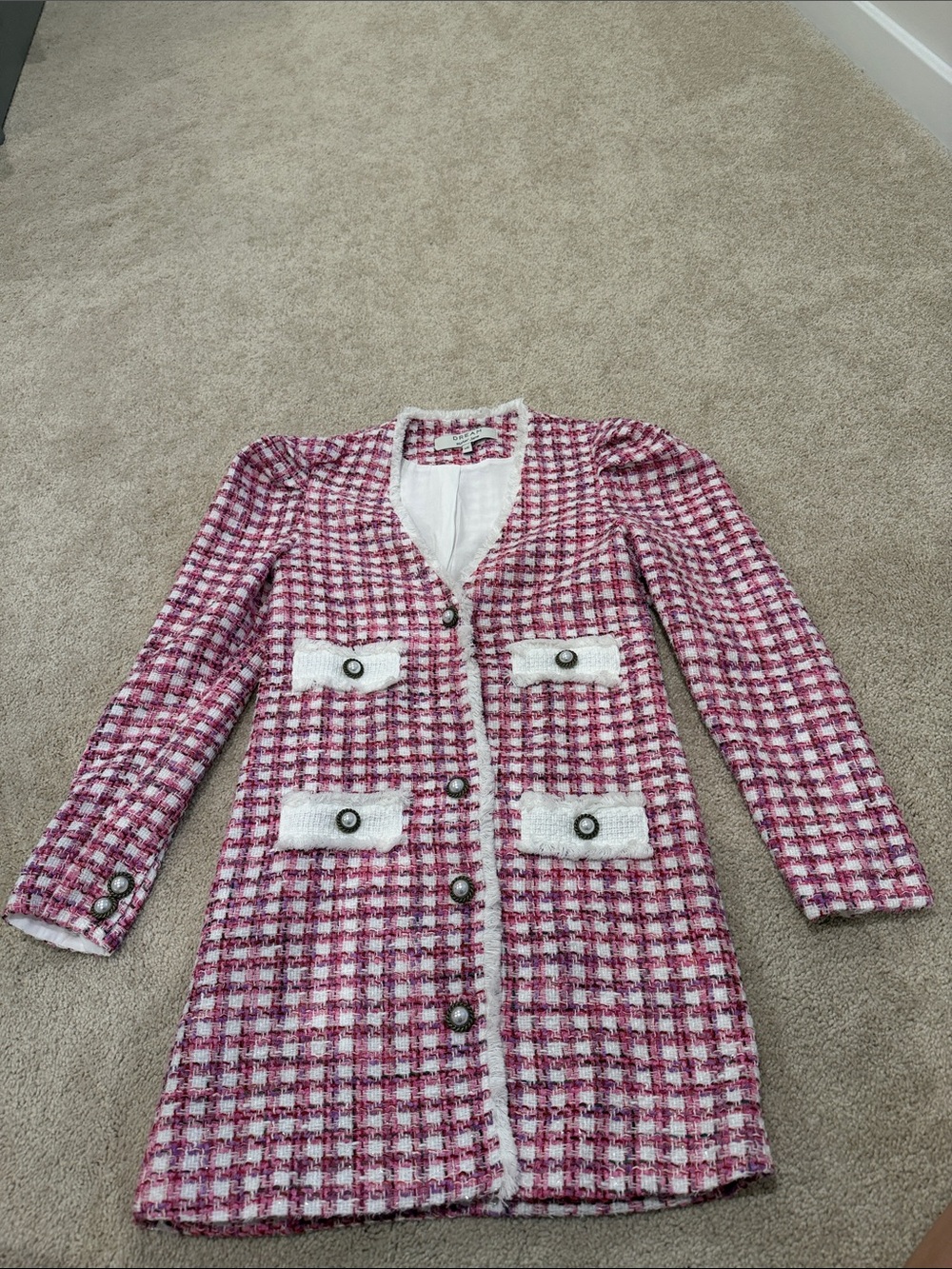 Sister Jane Pink & White Plaid Bouclé Blazer Jacket